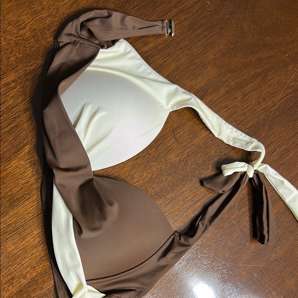 SHEIN Brown and Cream Halter Bikini Top- NWOT
